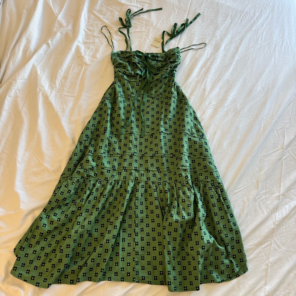 NWT! Free People Palma Printed Midi Dress in Green Combo Floral size XS - Picture 4 of 12